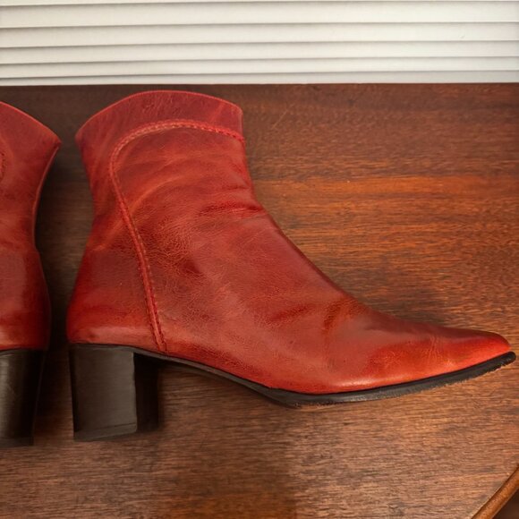 Genuine Leather Women Ankle Boots Size 9 Brandy Square Toe Zipper Block 2" Heel - Picture 11 of 16